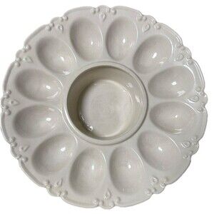 Sfa 1961 Ceramic Footed Deviled Egg Tray Beautiful Lacey Edge Details